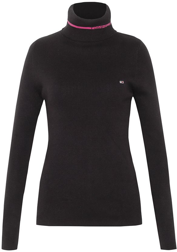 Tommy Jeans Sveter - TJW LOGO TURTLENECK SWEATER čierny