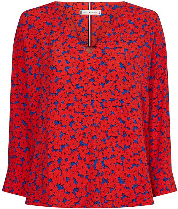 Tommy Hilfiger Blúzka - VISCOSE V-NK BLOUSE 3/4 SLV červená