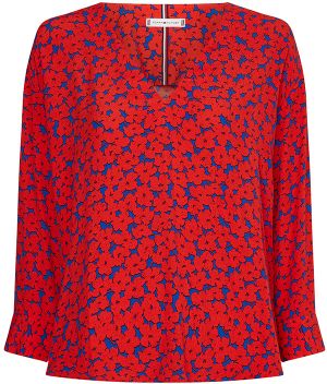 Tommy Hilfiger Blúzka - VISCOSE V-NK BLOUSE 3/4 SLV červená