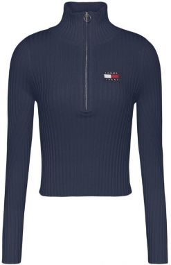 Tommy Jeans Sveter - TJW HALF ZIP THRU SWEATER modrý