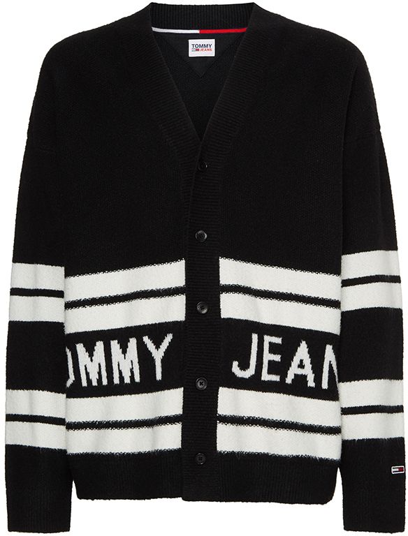 Tommy Jeans Kardigán - TJM STRIPE GRAPHIC CARDIGAN čierny