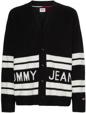 Tommy Jeans Kardigán - TJM STRIPE GRAPHIC CARDIGAN čierny