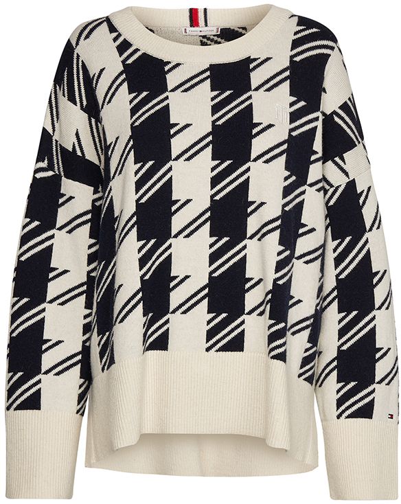 Tommy Hilfiger Sveter - HOUNDSTOOTH RELAXED C-NK SWEATER biely