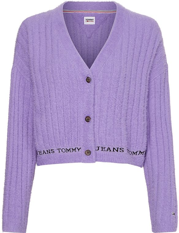 Tommy Jeans Kardigán - TJW CROP FURRY  CARDIGAN fialový