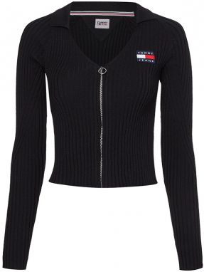 Tommy Jeans Kardigán - TJW BADGE V-NECK COLLAR ZIP THRU čierny