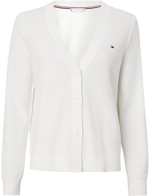 Tommy Hilfiger Kardigán - ORG CO TEXTURE V-NK CARDIGAN biely