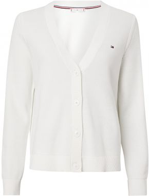 Tommy Hilfiger Kardigán - ORG CO TEXTURE V-NK CARDIGAN biely