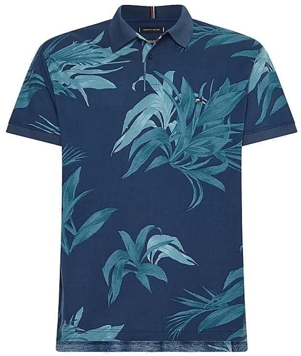 Tommy Hilfiger Polo tričko - PALM FLORAL PRINT REG POLO modré