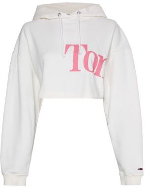 Tommy Jeans Mikina - TJW SUPER CROP BOLD TOMMY HOODIE biela