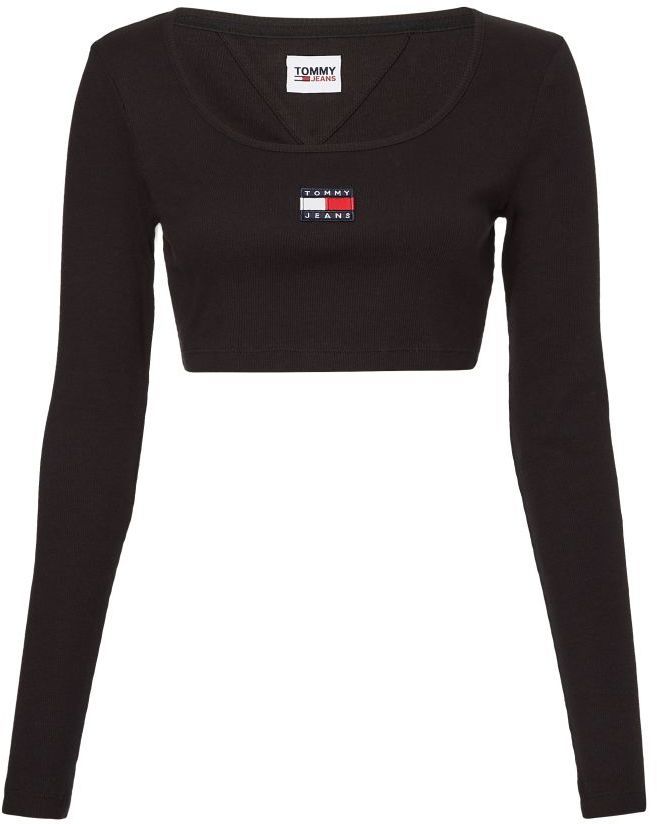 Tommy Jeans Top - TJW CROP RIB CENTER BADGE LS čierny