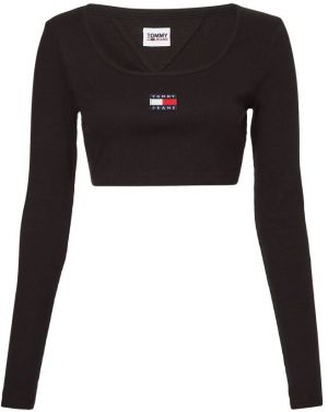 Tommy Jeans Top - TJW CROP RIB CENTER BADGE LS čierny