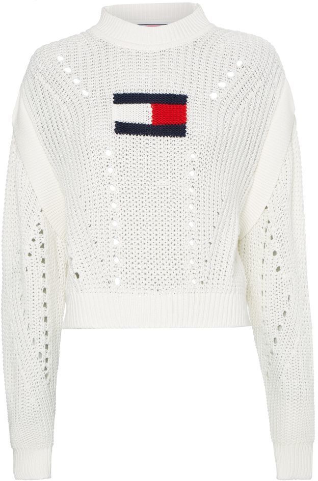 Tommy Jeans Sveter - TJW OVRSZD FLAG STITCH SWEATER biely