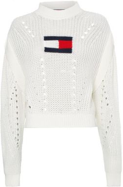 Tommy Jeans Sveter - TJW OVRSZD FLAG STITCH SWEATER biely