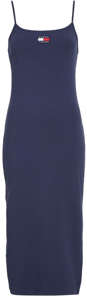 Tommy Jeans Šaty - TJW STRAPPY BADGE RIB MIDI DRESS modré