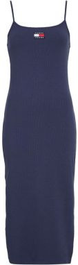 Tommy Jeans Šaty - TJW STRAPPY BADGE RIB MIDI DRESS modré