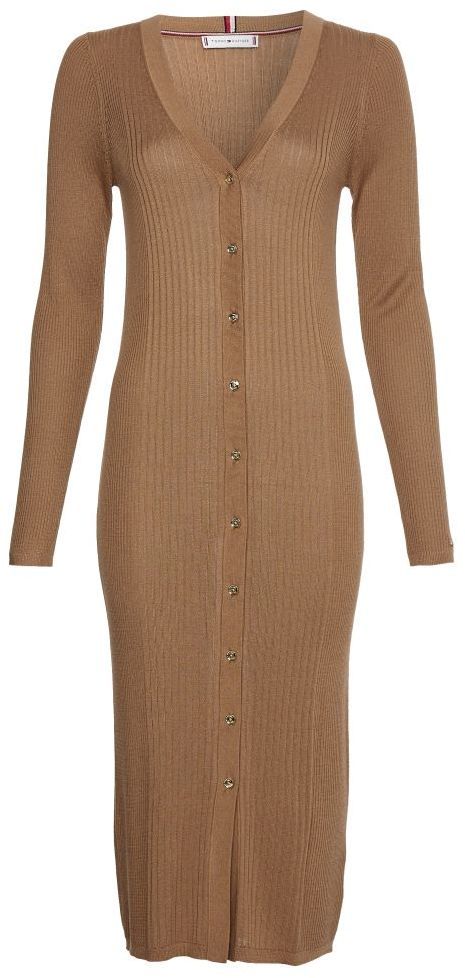 Tommy Hilfiger Kardigán - LYOCELL SILK LONG V-NK CARDIGAN hnedý