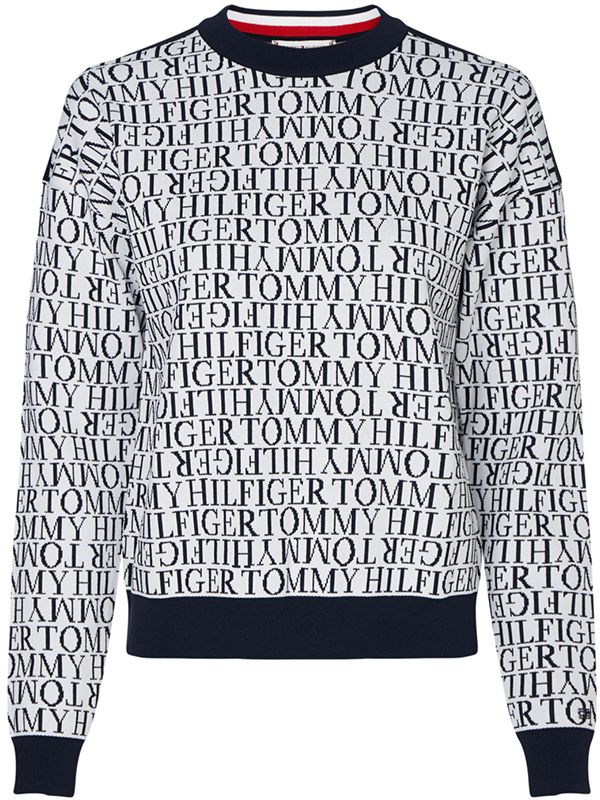 Tommy Hilfiger Sveter - NESSY SCRIPT AOJ C-NK SWT LS biely