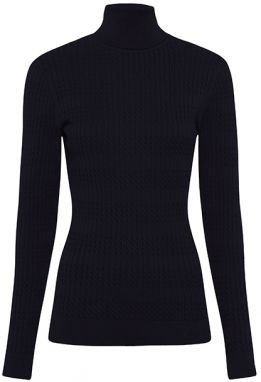 Tommy Hilfiger Sveter - TH ESS CABLE ROLL-NK SWEATER LS tmavomodrý