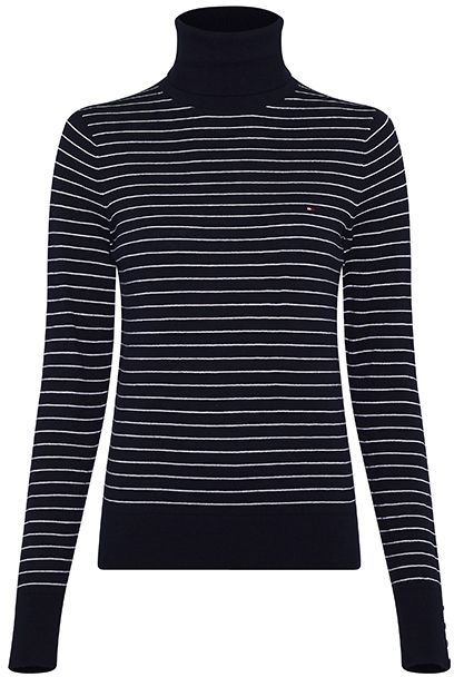 Tommy Hilfiger Sveter - SOFT COTTON ROLL-NK SWEATER LS tmavomodrý