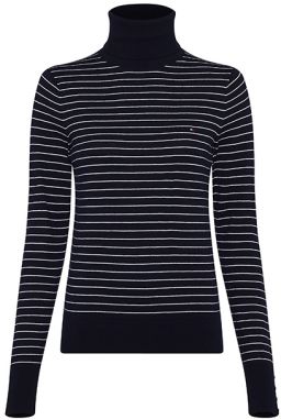 Tommy Hilfiger Sveter - SOFT COTTON ROLL-NK SWEATER LS tmavomodrý