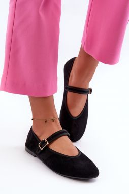 Ballet flats made of eco-suede, buckle fastening, black Anlofi