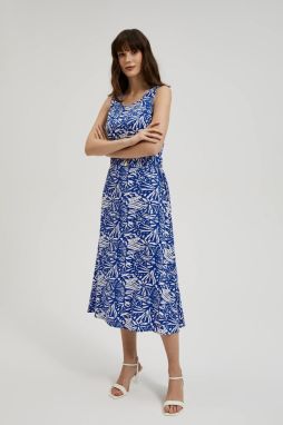 Women's patterned midi dress MOODO - navy blue
