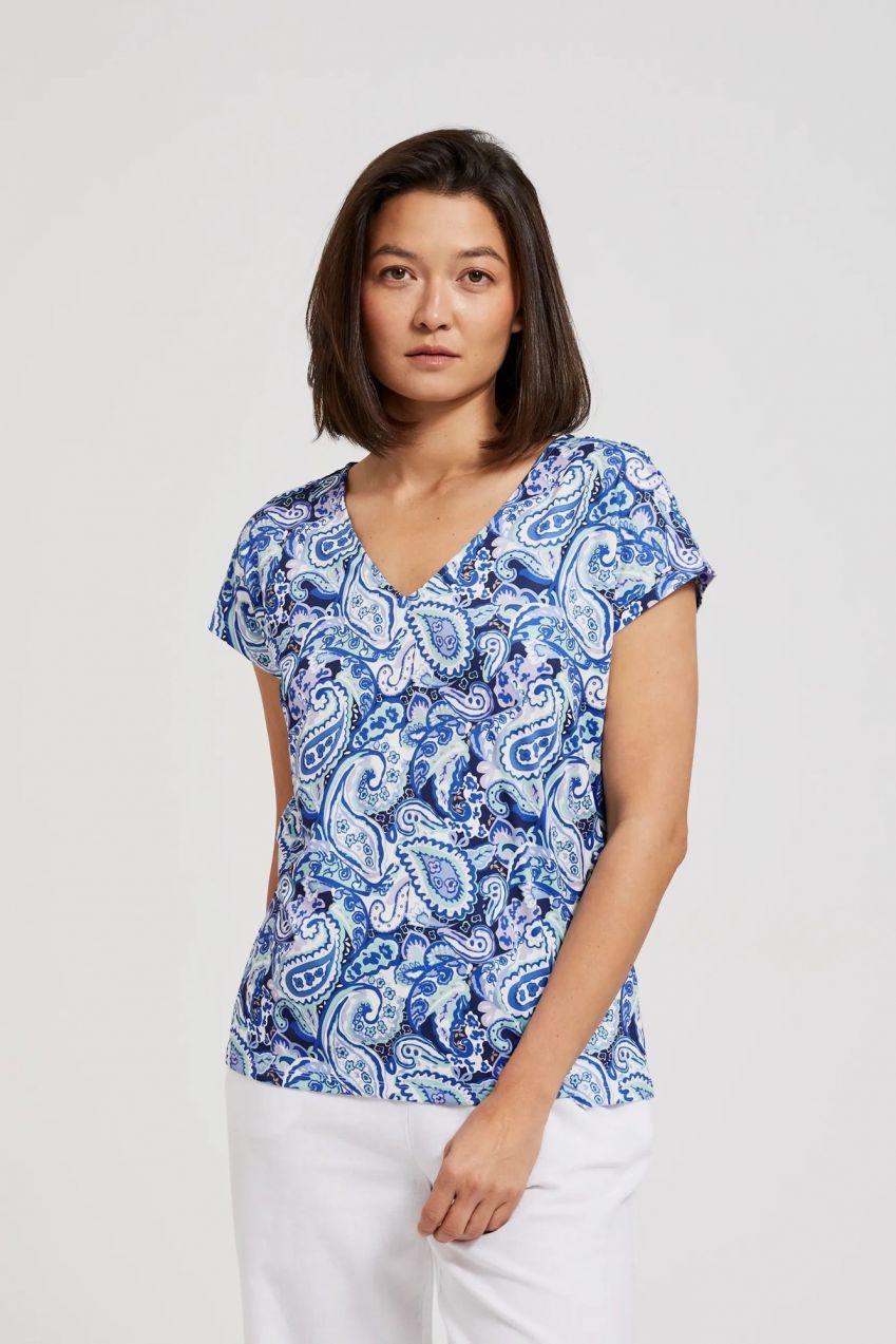 Women's patterned T-shirt MOODO - navy blue