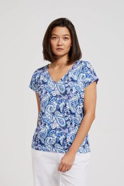 Women's patterned T-shirt MOODO - navy blue