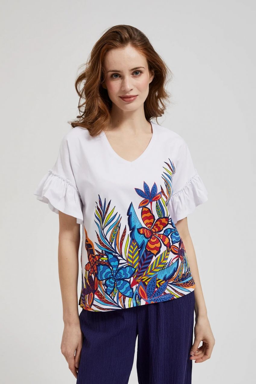 Women's blouse with colorful print MOODO - white