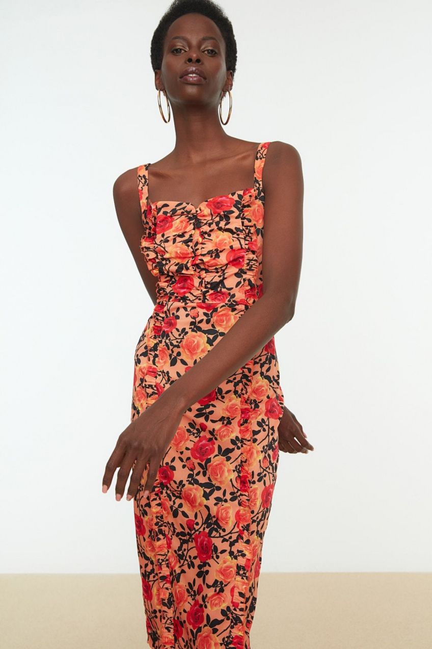 Trendyol Multi-colored Frill Detailed Evening Dress