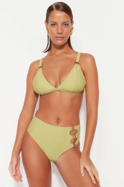 Trendyol High Waist normálne nohy bikiny spodná časť so zelenými doplnkami