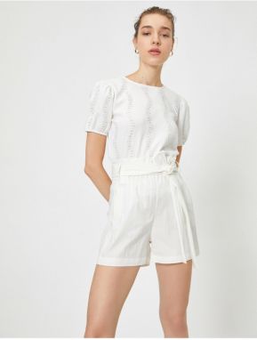 Koton Women's White Tie Waist Belt Detailed Shorts