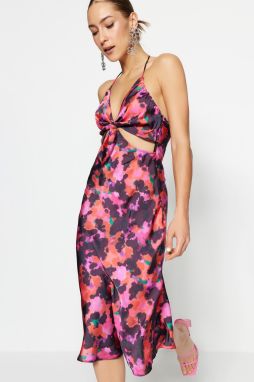 Trendyol Multicolored Lined Satin Evening Dress with Woven Window/Cut Out Detail