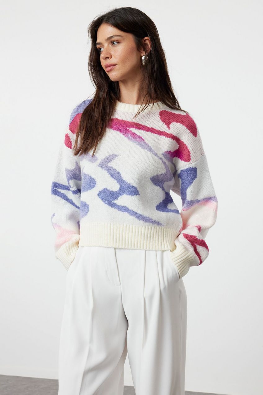 Trendyol Ecru Soft Textured Patterned Knitwear Sweater