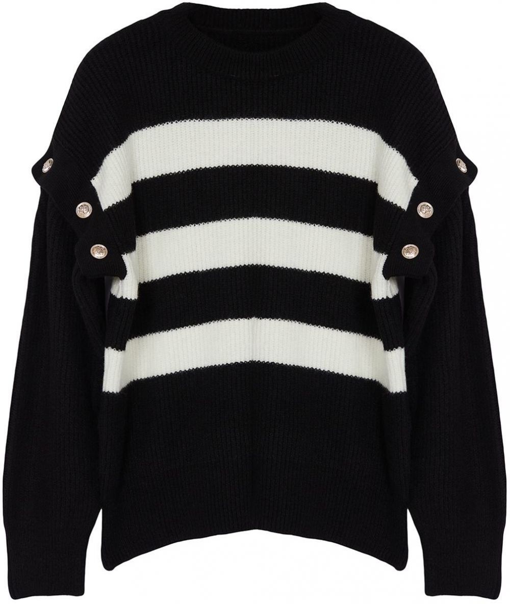 Trendyol Curve Black Striped Sleeves Removable Functional Knitwear Sweater