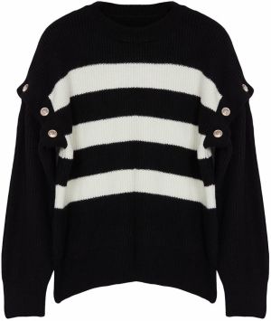 Trendyol Curve Black Striped Sleeves Removable Functional Knitwear Sweater