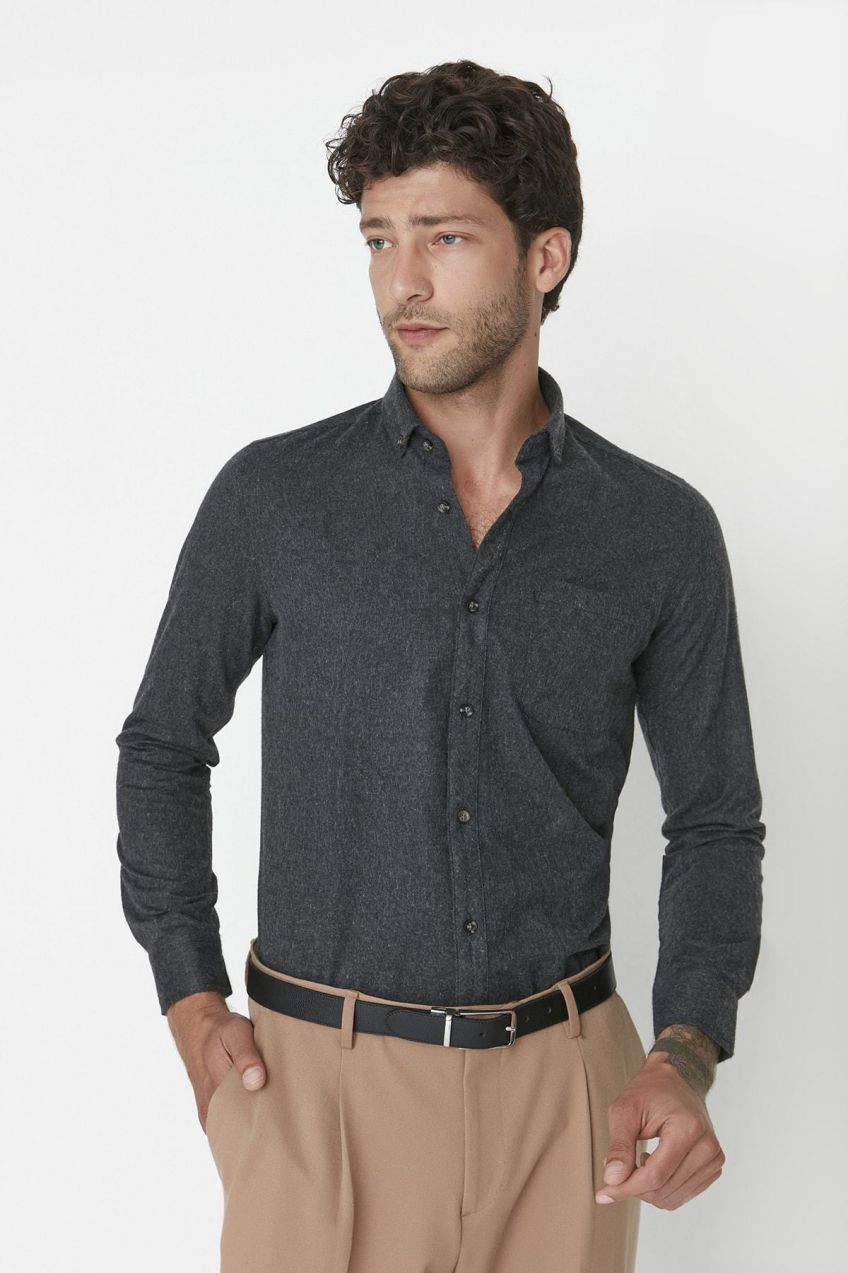 Trendyol Black Slim Fit Single Pocket Shirt