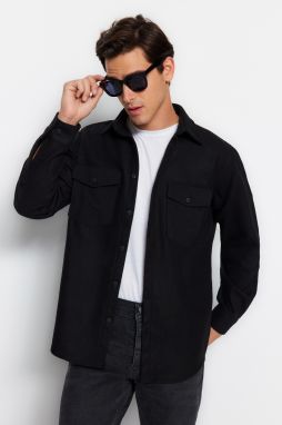 Trendyol Black Regular Fit Parachute Pocket Detailed Stamped Winter Shirt