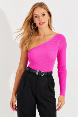 Cool & Sexy Women's Fuchsia One-Shoulder Knitwear Blouse YV204