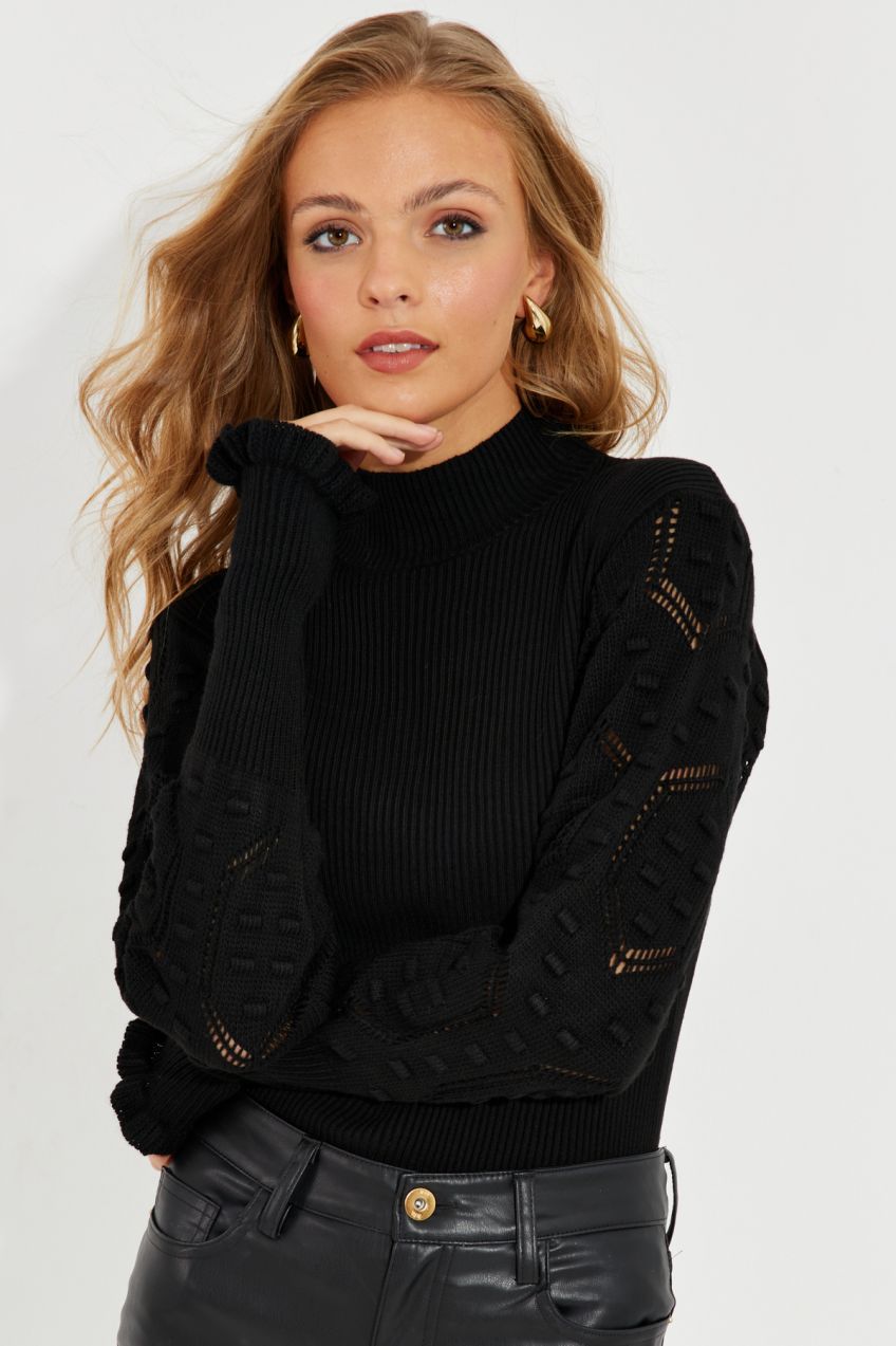 Cool & Sexy Women's Black Openwork Knitwear Blouse