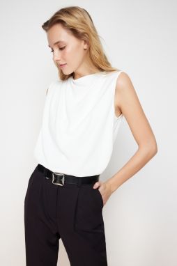 Trendyol Ecru Gather Detailed Crew Neck Sleeveless Woven Blouse