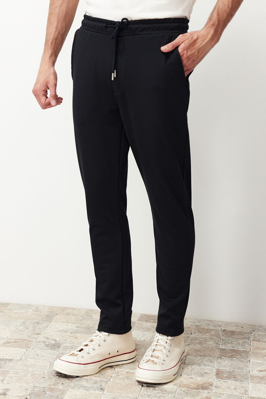 Trendyol Navy Blue Jogger Fit Lace Waist Textured Trousers
