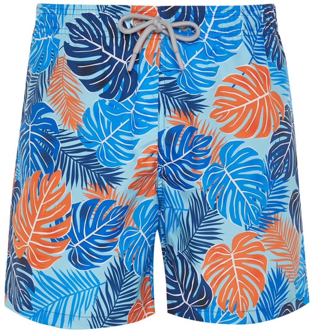 Trendyol Blue Standard Size Leaf Patterned Swim Shorts