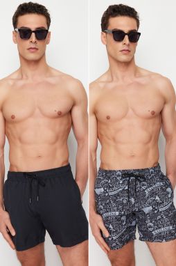 Trendyol Printed-Plain 2-Piece Set Swim Shorts