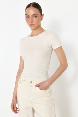 Trendyol Ecru Linen Fitted/Fitted Stretch Knitted Blouse