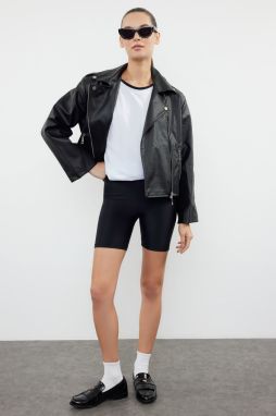 Trendyol Black Regular Fit Faux Leather Biker Jacket Coat
