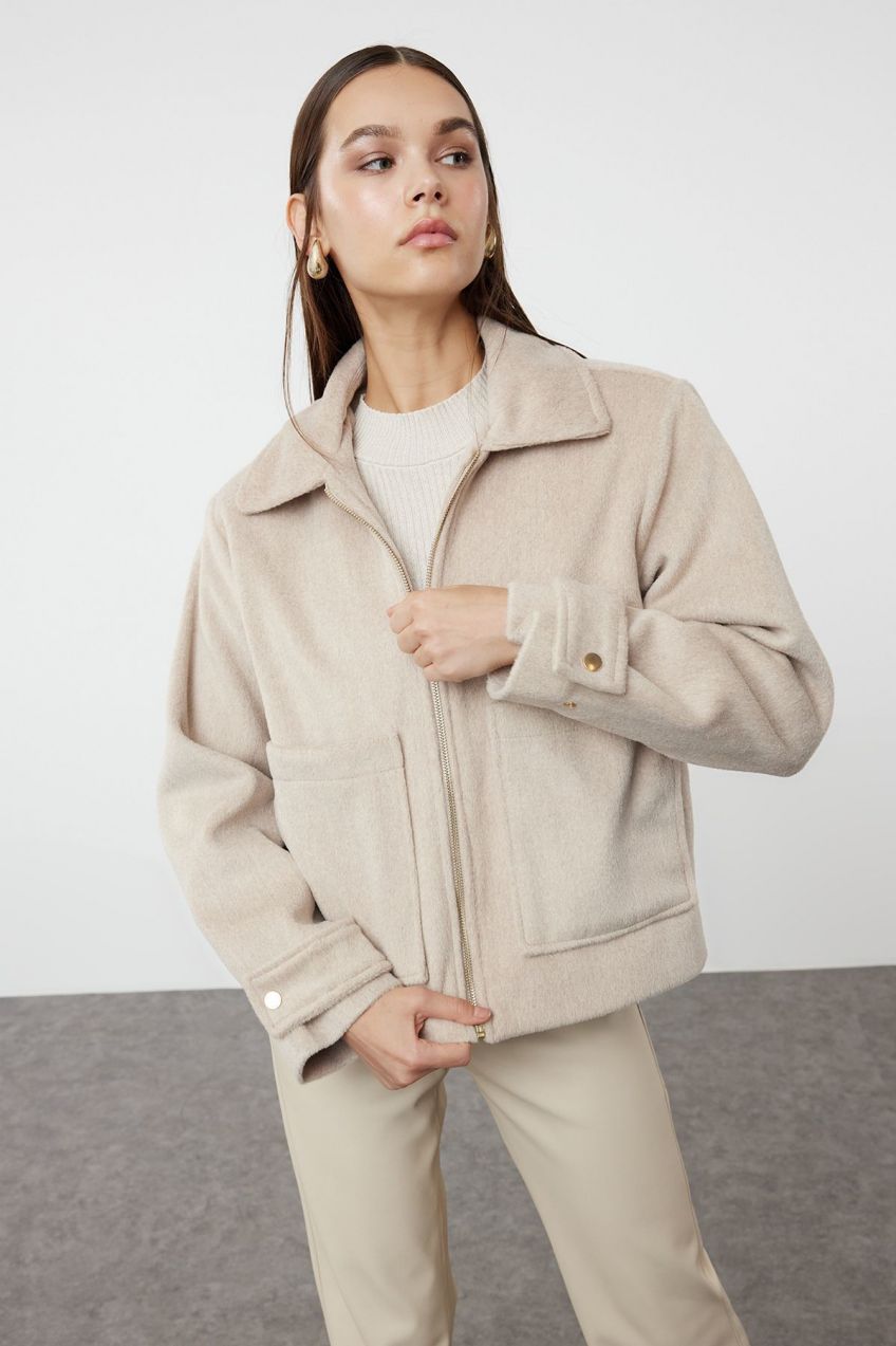 Trendyol Mink Oversize Mold Cashmere Thin Jacket Coat
