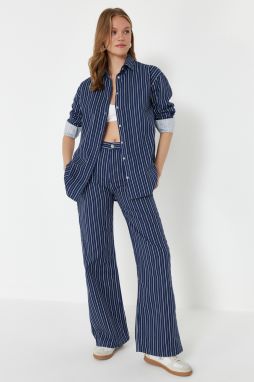 Trendyol Blue Striped Denim Shirt Jacket