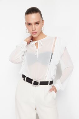 Trendyol Ecru Flounce Lace Detailed Woven Chiffon Blouse