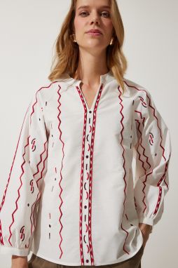 Happiness İstanbul Women's Ecru Embroidered Linen Surface Blouse